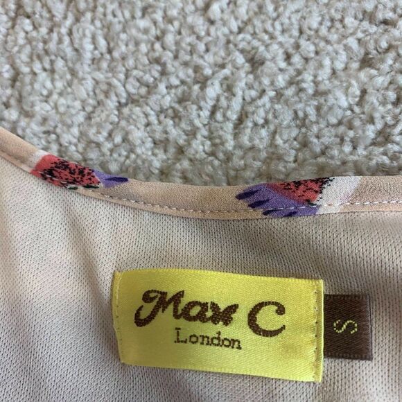 MAX C London beige geometric Aztec print sleeveless high low dress sz S - Picture 6 of 10